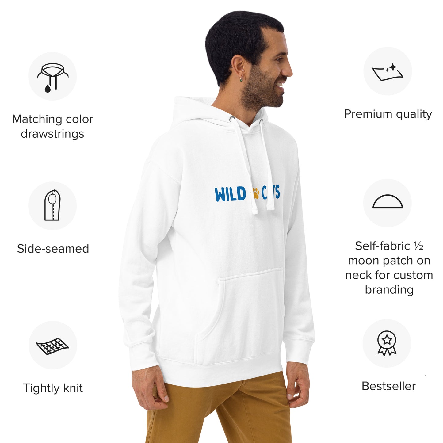 White and Blue Unisex Adult Hoodie