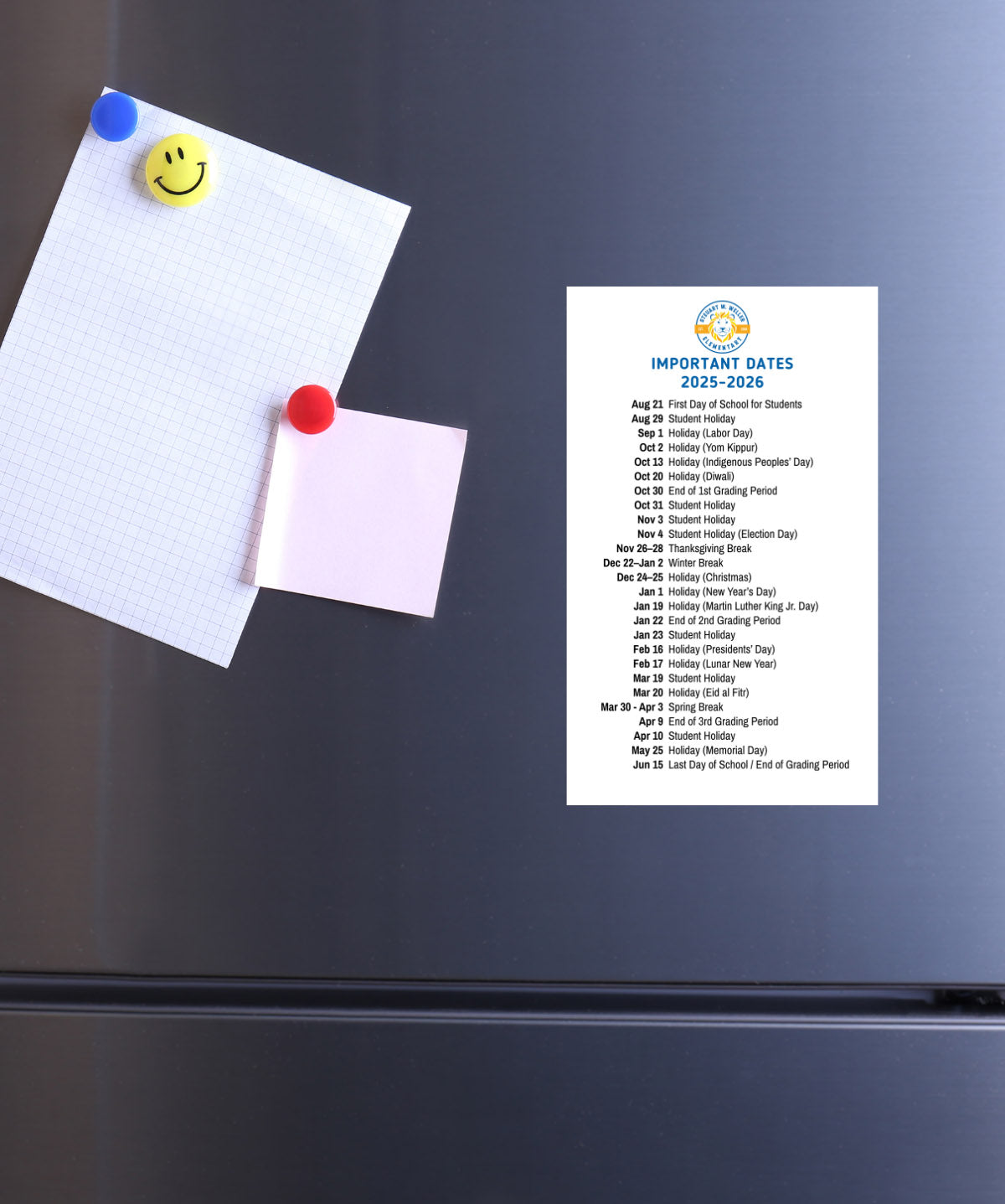 2025 - 2026 School Calendar Magnet