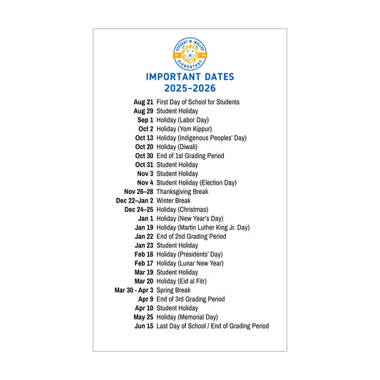 2025 - 2026 School Calendar Magnet