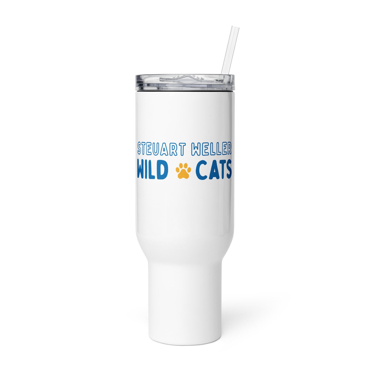 White Wild Cats Travel Tumbler with Handle